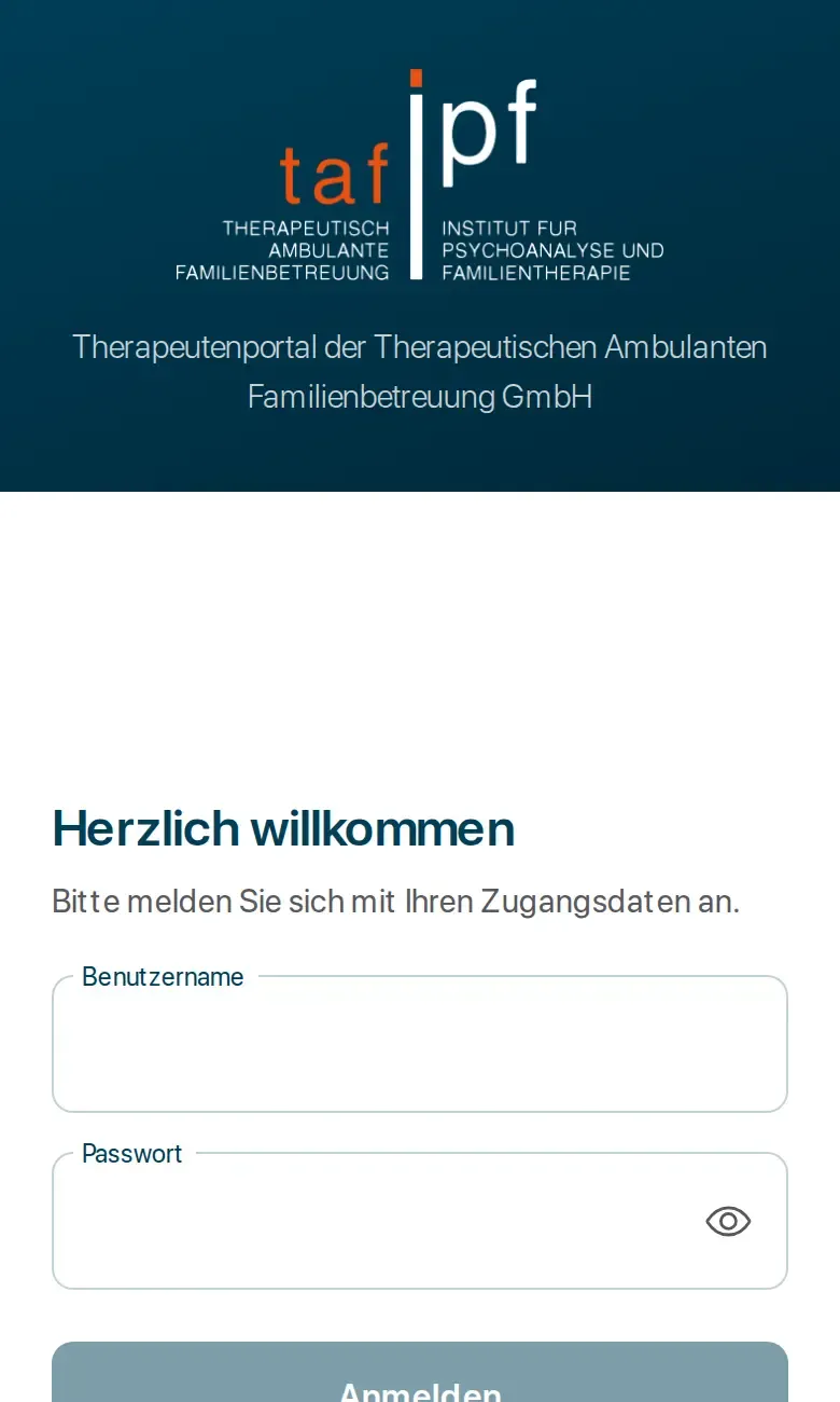 Anmeldung der TAF App in der Smartphone-Ansicht